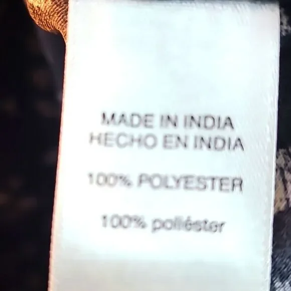 Chico's Black Blouse, White Dots, Gray Embroidered Neckline, Gold Beads,Sz 0,Sml - Picture 13 of 14